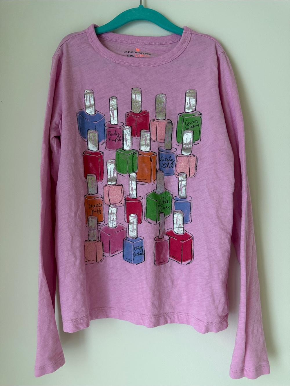 J Crew Crewcuts Girls Pink Nail Polish Graphic T-Shirt L 10/11 EUC